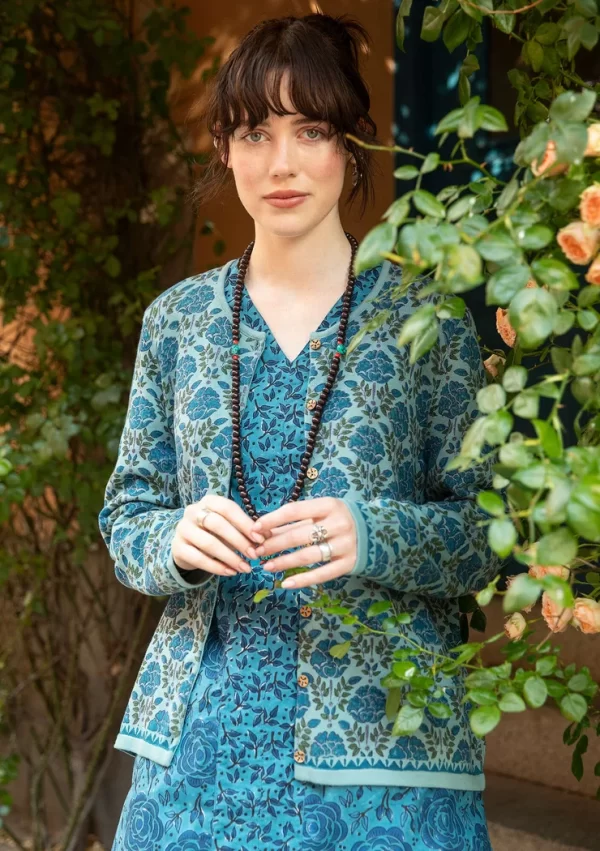 Blockdruck-Strickjacke „Valentina“ aus Bio-Baumwolle